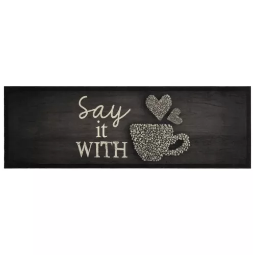  fekete mosható csészemintás bársony konyhaszőnyeg 60x180 cm