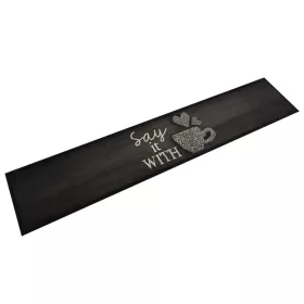    fekete mosható csészemintás bársony konyhaszőnyeg 60x300 cm