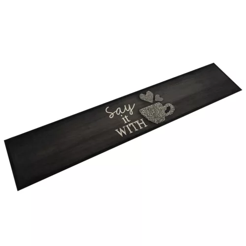  fekete mosható csészemintás bársony konyhaszőnyeg 60x300 cm