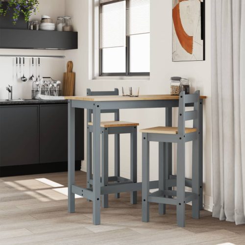  2 db szürke tömör fenyőfa bárszék