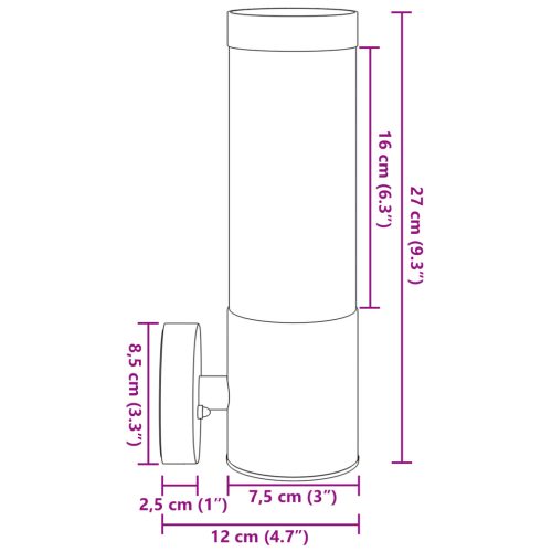  Kültéri Fali Lámpa Fekete Rozsdamentes Acél IP44