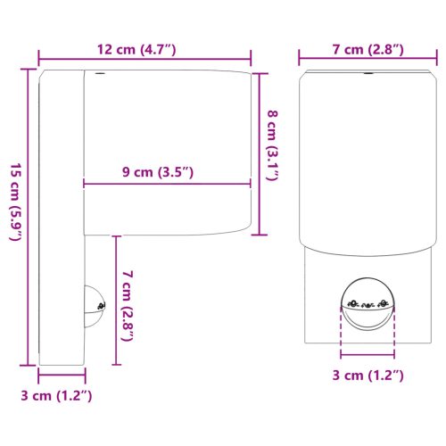 Külső Fali Lámpák Mozgásérzékelővel Fekete Rozsdamentes Acél IP44
