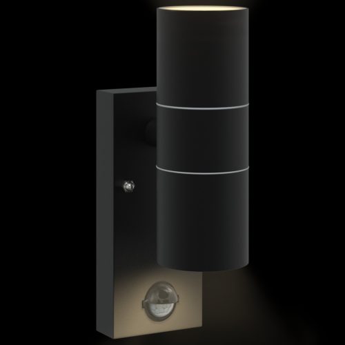  kültéri fali lámpák mozgásérzékelővel 2 db fekete rozsdamentes acél IP44