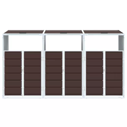  barna acél kerekes tároló 3 szemeteskukához 216 x 81 x 115 cm