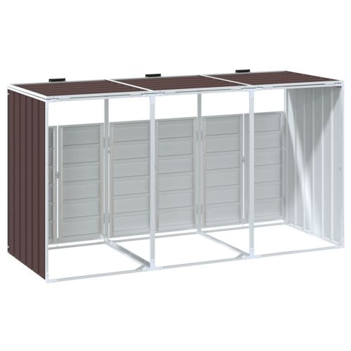  barna acél kerekes tároló 3 szemeteskukához 216 x 81 x 115 cm