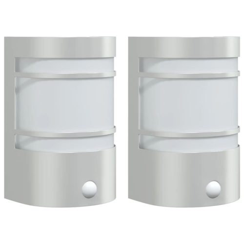  2 db ezüstszínű rozsdamentes acél kültéri érzékelős falilámpa