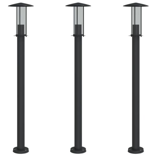  3 db fekete rozsdamentes acél kültéri állólámpa 100 cm