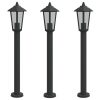  3 db fekete rozsdamentes acél kültéri állólámpa 80 cm