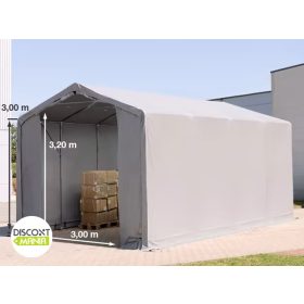   TP Outlander 4x8m 3m oldalmagas raktársátor tűzálló ponyvával, szürke, bejárat típusa: standard