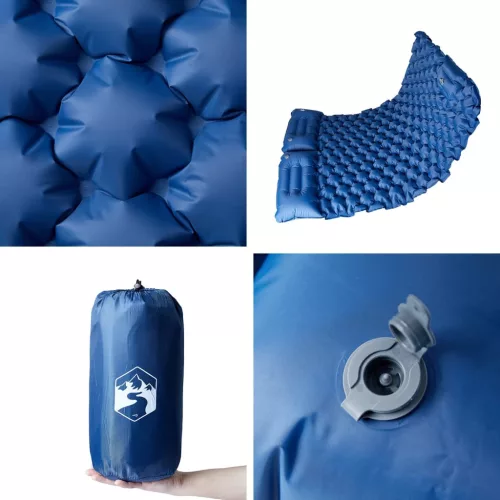  tengerészkék kétszemélyes önfelfújó kempingmatrac párnákkal