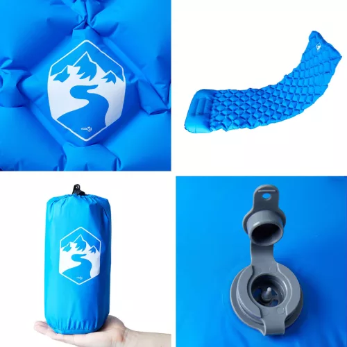  1 személyes kék felfújható kempingmatrac párnával