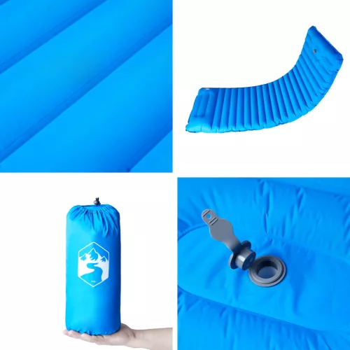  1 személyes kék önfelfújó kempingmatrac párnával