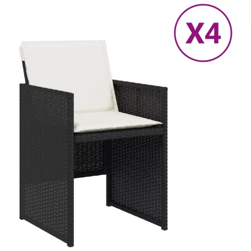  4 db fekete polyrattan kerti szék párnával