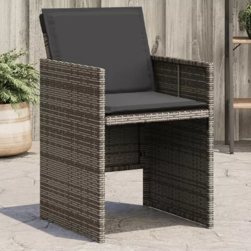  4 db szürke polyrattan kerti szék párnával