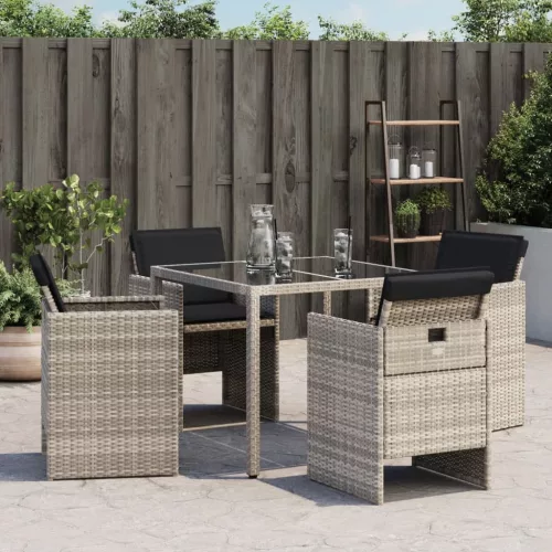  4 db világosszürke polyrattan kerti szék párnával