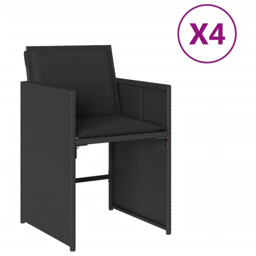  4 db fekete polyrattan kerti szék párnával