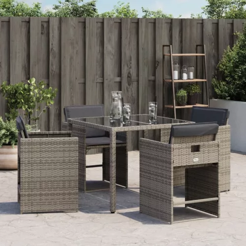  4 db szürke polyrattan kerti szék párnával