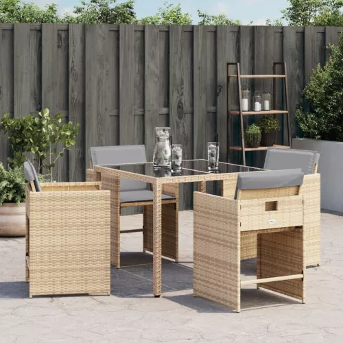  4 db vegyes bézs polyrattan kerti szék párnával
