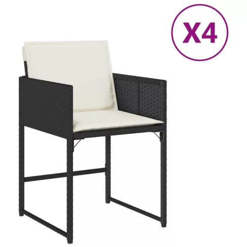  4 db fekete polyrattan kerti szék párnával