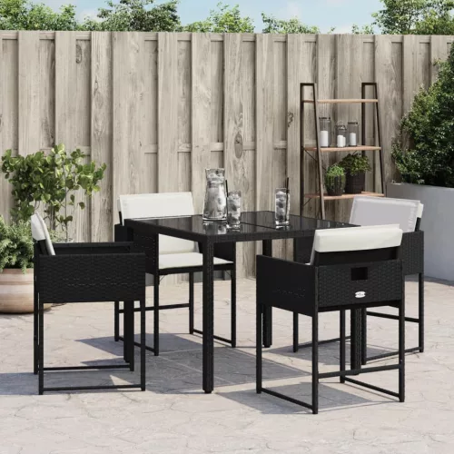  4 db fekete polyrattan kerti szék párnával