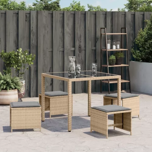  4 db vegyes bézs polyrattan kerti szék párnával 40x40x35 cm