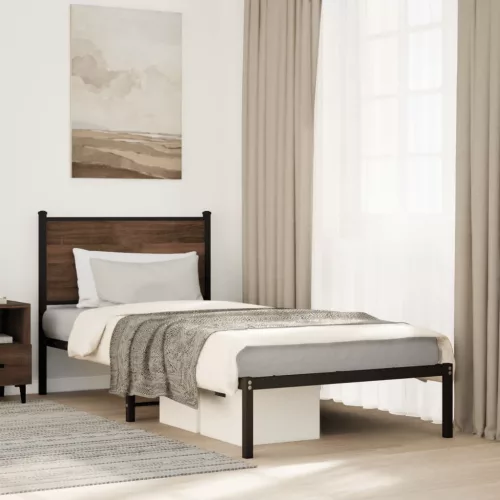  barna tölgy színű fém ágykeret matrac nélkül 90 x 200 cm