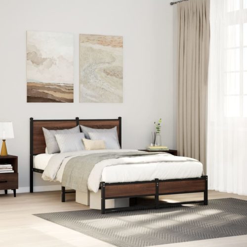  barna tölgy színű fém ágykeret matrac nélkül 120 x 200 cm