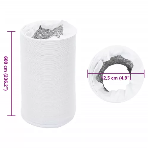  alumínium és PVC szellőzőcső 6 m Ø12,5 cm