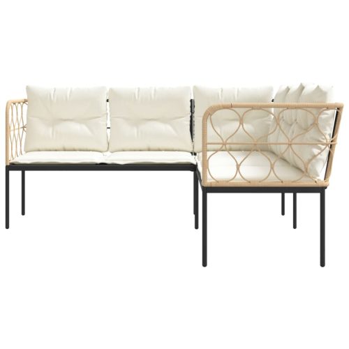  fekete acél és textilén L-alakú kerti kanapé párnákkal