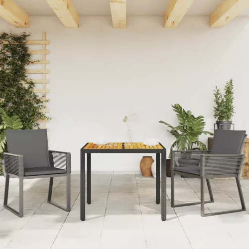  2 db fekete polyrattan kerti szék párnával