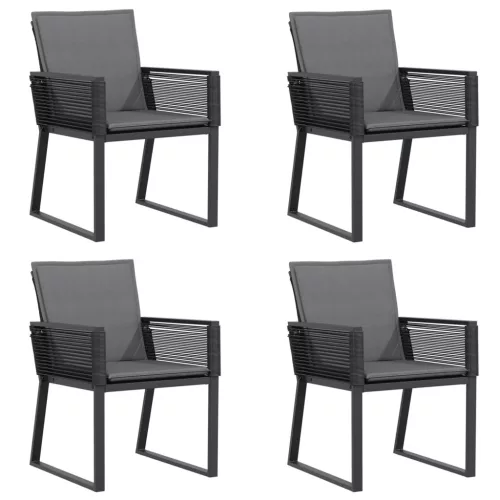  4 db fekete polyrattan kerti szék párnával