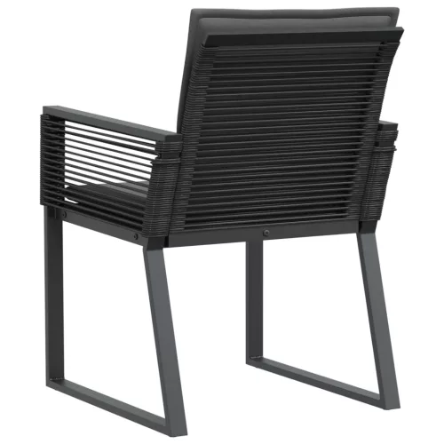  4 db fekete polyrattan kerti szék párnával