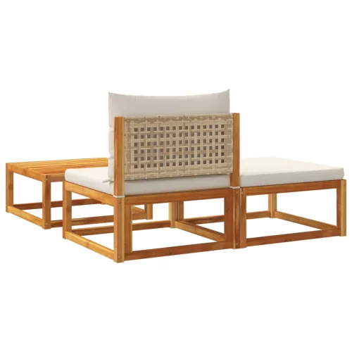  3 részes kerti kanapégarnitúra párnákkal, akácfa és rattan