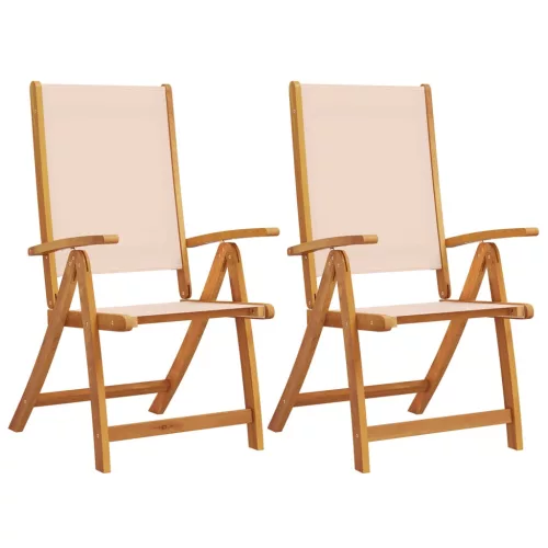  2 db tömör akácfa és textilén összecsukható kerti szék