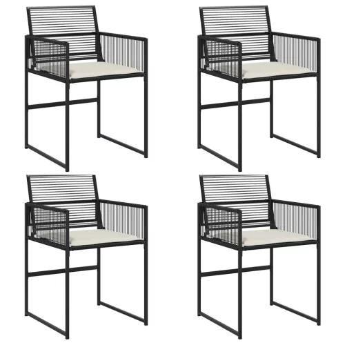  4 db fekete polyrattan kerti szék párnával