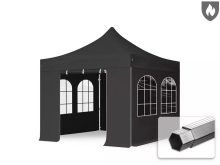   Professional összecsukható sátor PROFESSIONAL 620g/m2 tűzálló ponyvával, alumínium szerkezettel, 4 oldalfallal, hagyományos ablakkal - 3x3m fekete