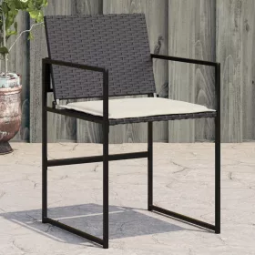  4 db fekete polyrattan kerti szék párnával