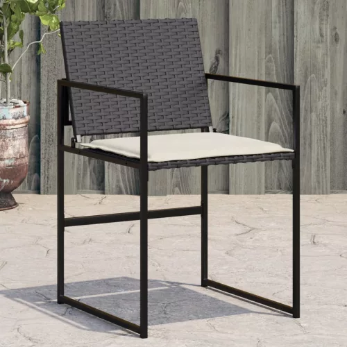  4 db fekete polyrattan kerti szék párnával