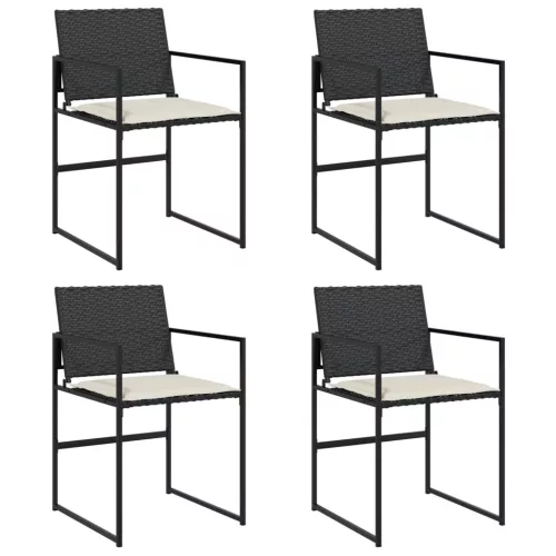  4 db fekete polyrattan kerti szék párnával