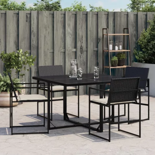  4 db fekete polyrattan kerti szék párnával