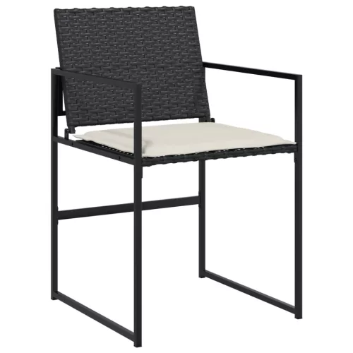  4 db fekete polyrattan kerti szék párnával