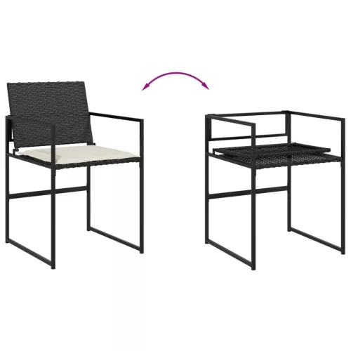  4 db fekete polyrattan kerti szék párnával