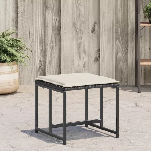  4 db fekete polyrattan kerti szék párnákkal