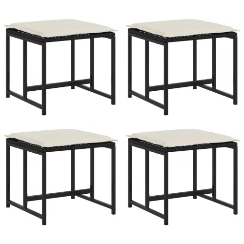  4 db fekete polyrattan kerti szék párnákkal