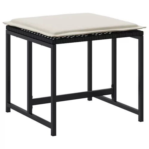  4 db fekete polyrattan kerti szék párnákkal