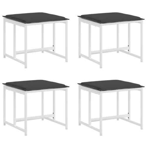  4 db fehér acél és textilén kerti ülőke párnákkal