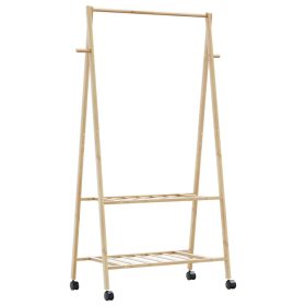    bambusz ruhaállvány polcokkal és kerekekkel 96x45,5x155,5 cm