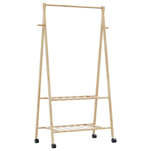  bambusz ruhaállvány polcokkal és kerekekkel 96x45,5x155,5 cm