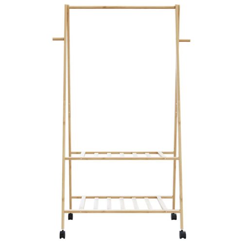  bambusz ruhaállvány polcokkal és kerekekkel 96x45,5x155,5 cm