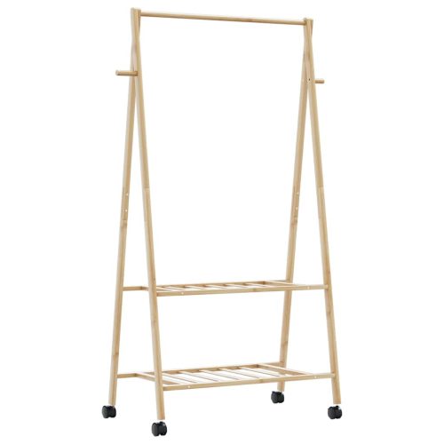  bambusz ruhaállvány polcokkal és kerekekkel 96x45,5x155,5 cm